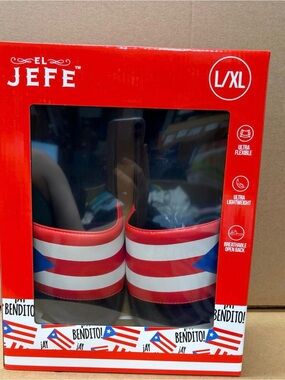 El Jefe L/XL Slide Sandals - Puerto Rican Flag Red, White & Blue
